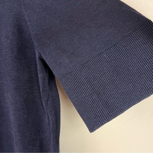 Cos Sweater sz Small Navy Blue 3/4 sleeve pullover contrast hem Cotton Silk Mix - Picture 7 of 10
